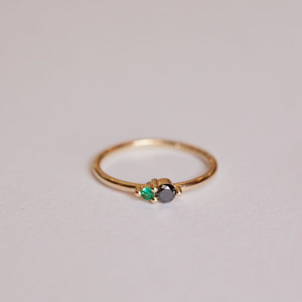 9ct Gold Duet Ring- Black Diamond & Emerald