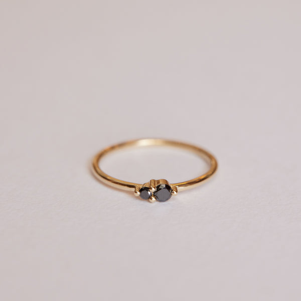 9ct Gold Duet Ring- Black Diamonds