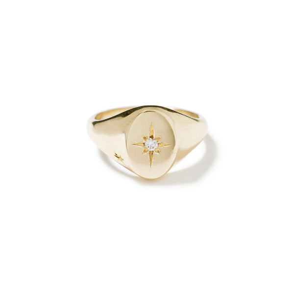 9ct yellow gold star pave signet ring