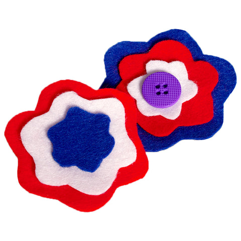Red, White and Blue flower shaped brooches