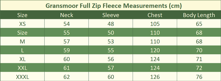 Gransmoor Full Zip Size Guide