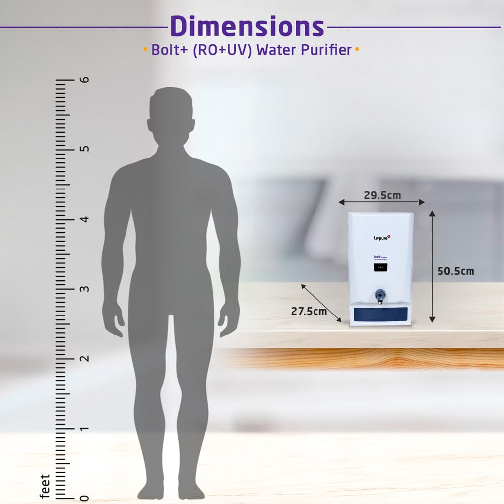 Dimensions of Bolt RO + UV Water Purifier - Livpure