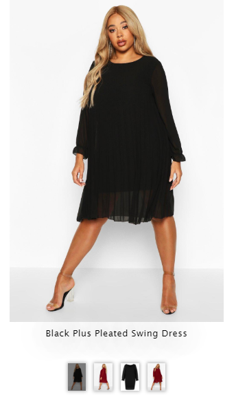 black pleated swing dress