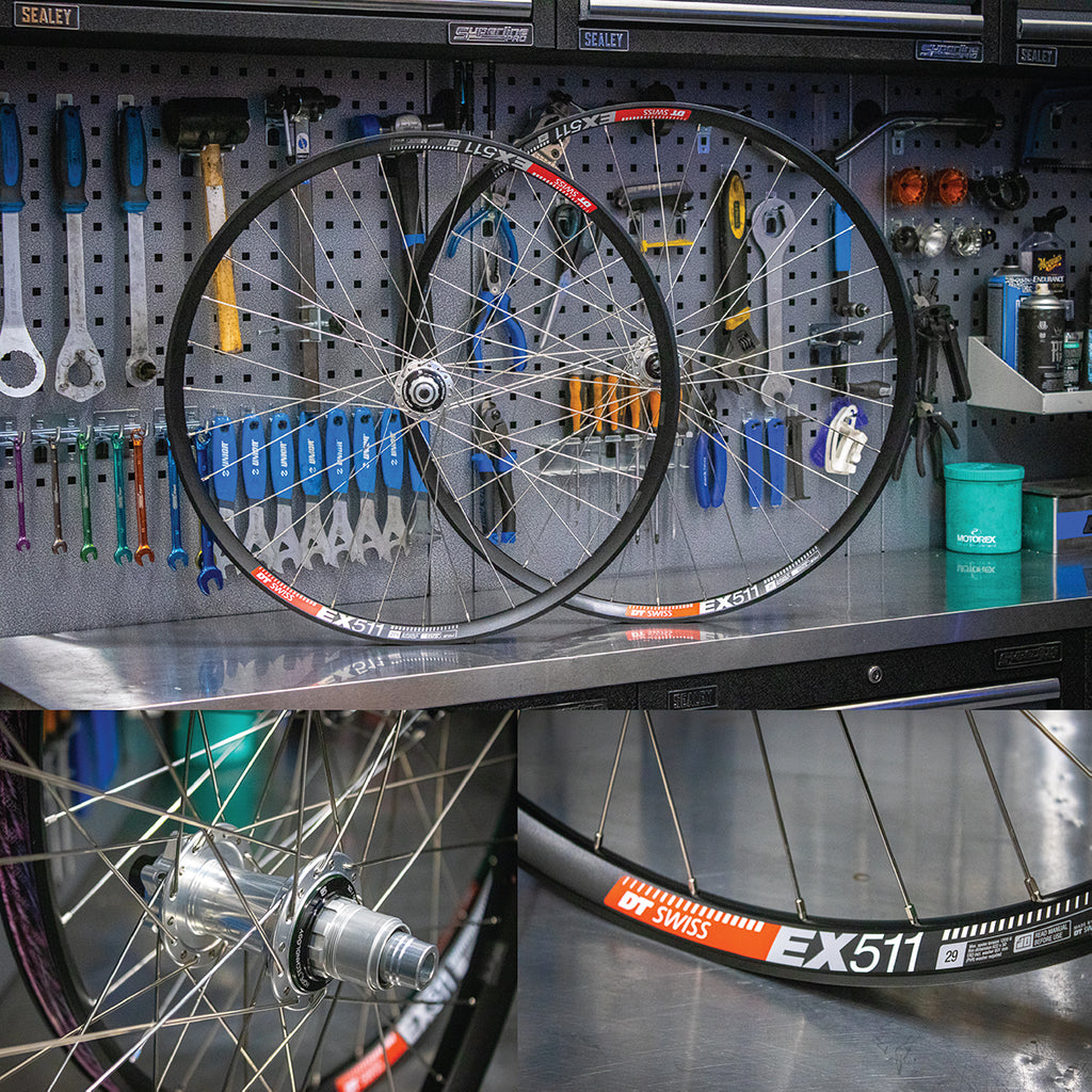 hope Pro 5 custom silver wheels with dt swiss ex511 rims built custom by Wheelie Bike Shop UK