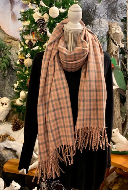 pink and gray plaid scarf
