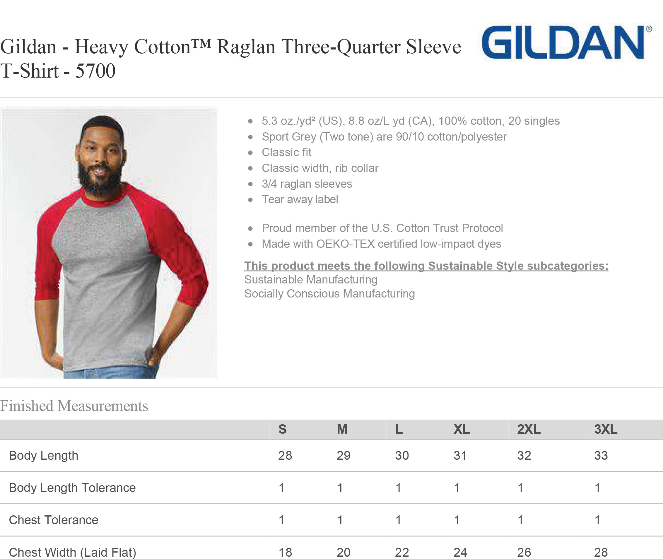 5700 Raglan Sizing Chart and Specs