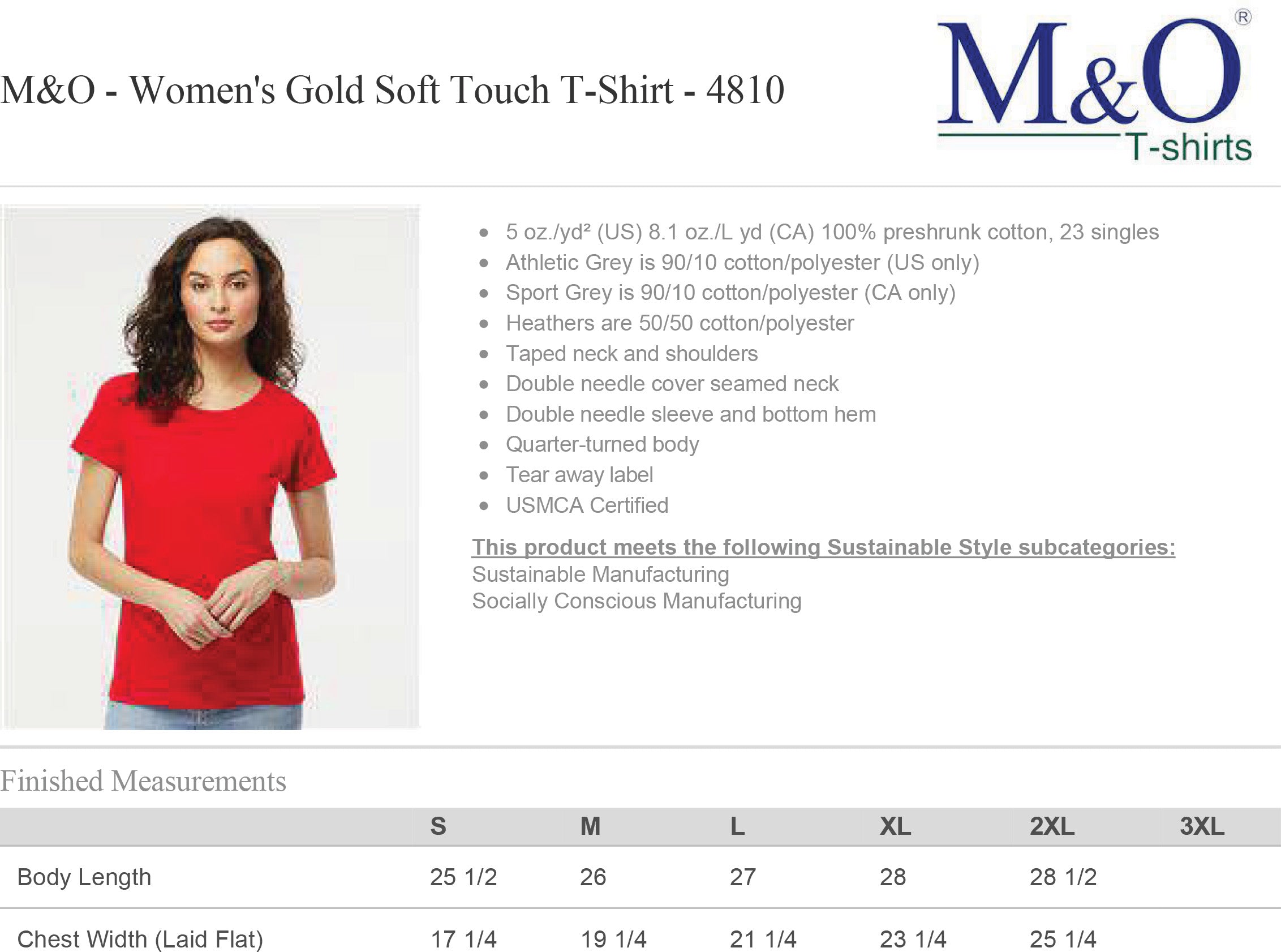 4810 Women Soft Touch Sizing Chart and Specs