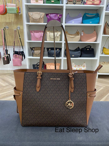 Michael Kors Charlotte Top Zip Tote Brown Signature Shoulder Bag