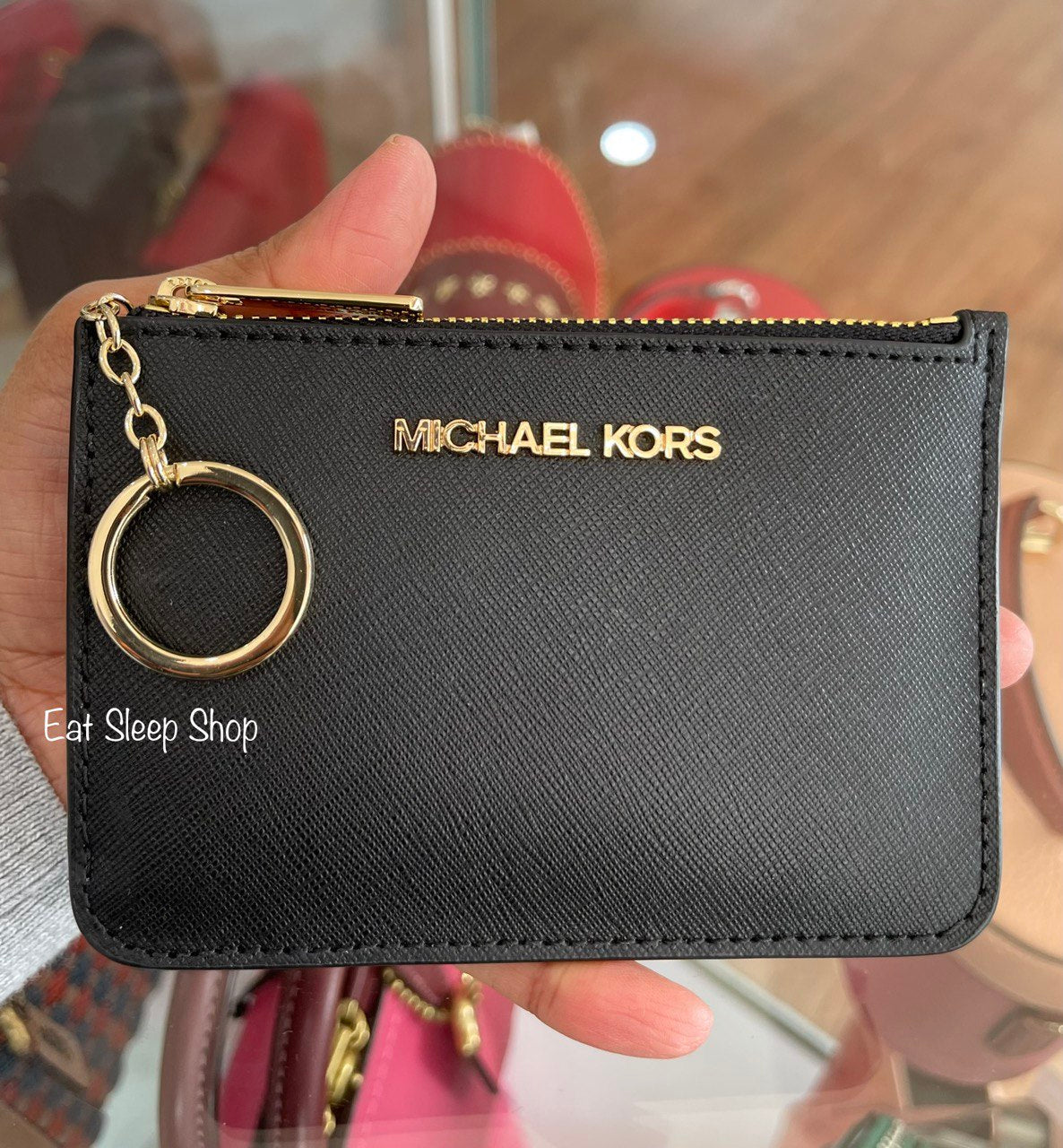 MICHAEL KORS JET SET TRAVEL SMALL TOPZIP COINPOUCH WITH ID LEATHER IN –  eatsleepshop