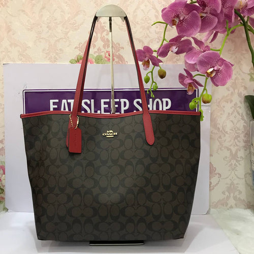 Coach Signature Town Tote Brown Black F76636, NWT, with check book cover