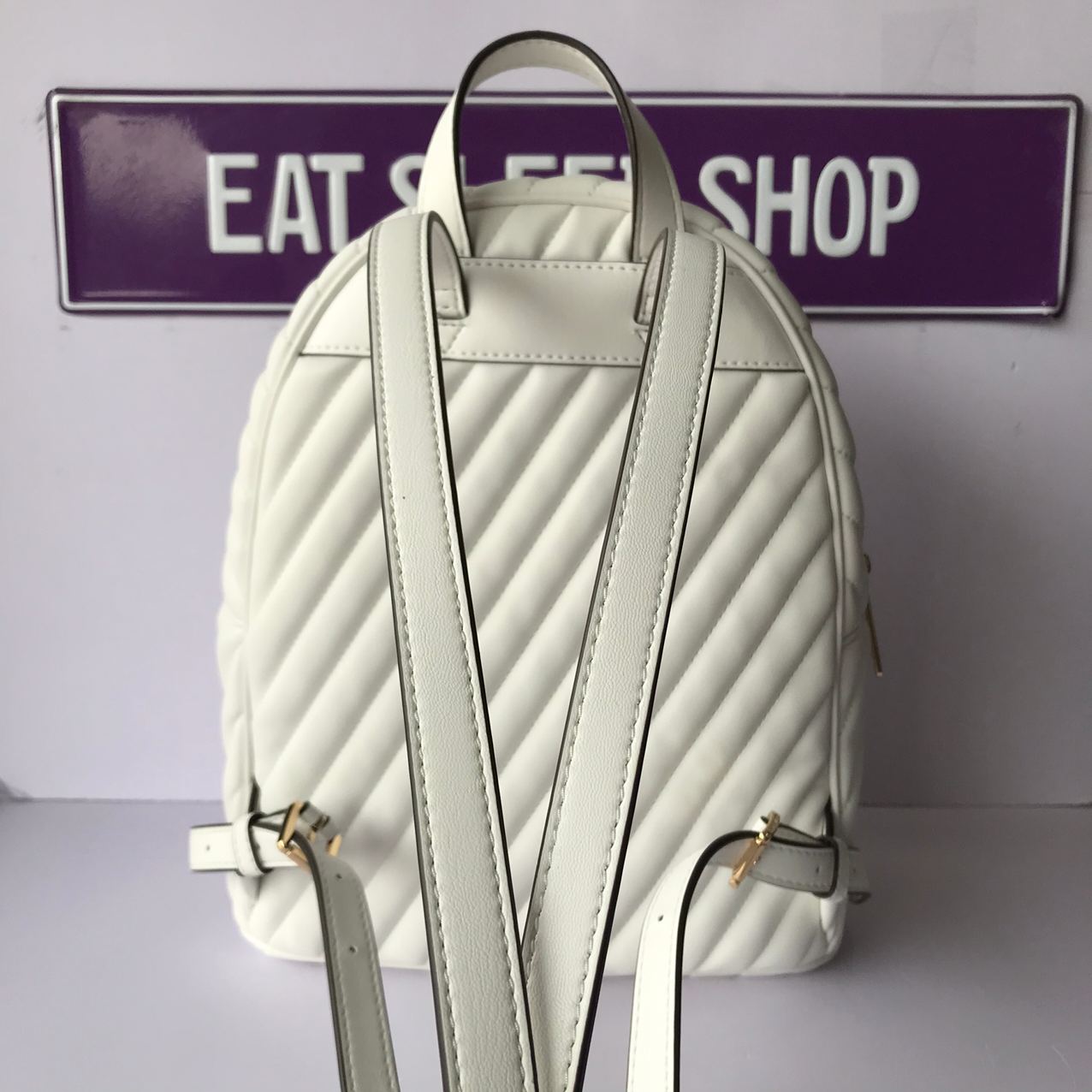 MK ABBEY MEDIUM BACKPACK VEGAN FAUX LEATHER IN OPTIC WHITE RAINBOW –  eatsleepshop