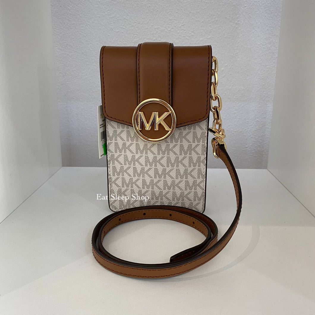 MICHAEL KORS CARMEN PHONE CROSSBODY SIGNATURE IN VANILLA – eatsleepshop