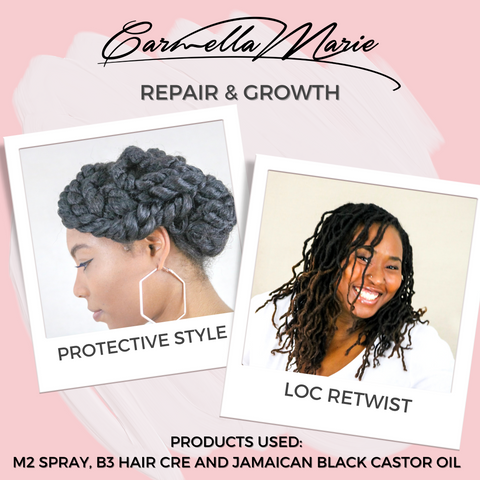 looking to have healthy hair while you are in a protective style or loc style use these carmella marie  products