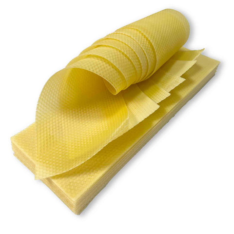 WSP Flexable malleable Pure Beeswax Foundation, available in 8  to 100 pack sizes from Buzzbee Beekeeping