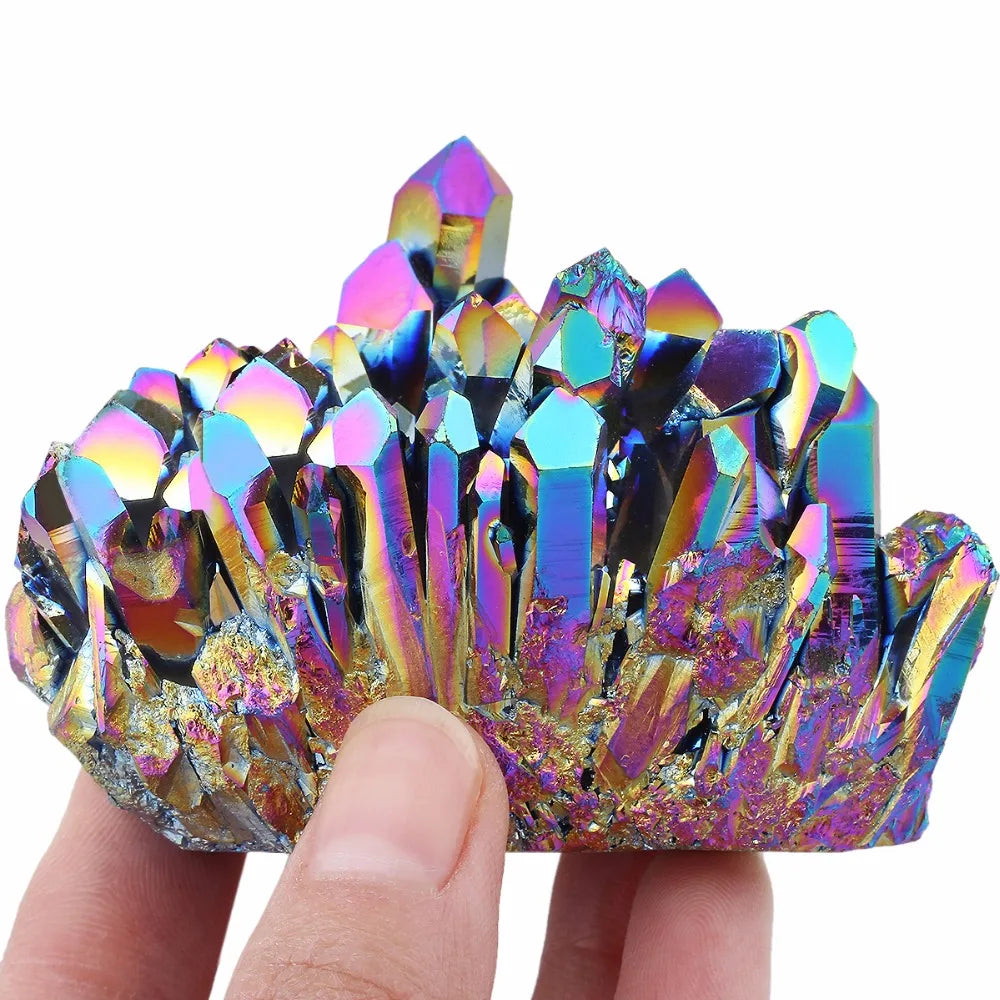 Titanium Coated Rainbow Aura Quartz Crystal Cluster Druzy Gem stone Specimen Figurine Home Decoration