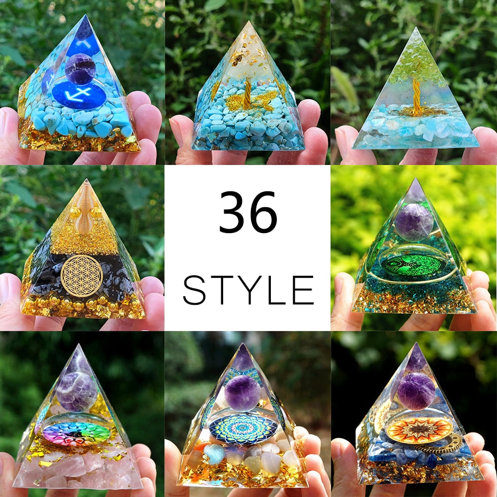 Tree of Life Orgonite Pyramid Healing Crystals Energy Reiki Chakra