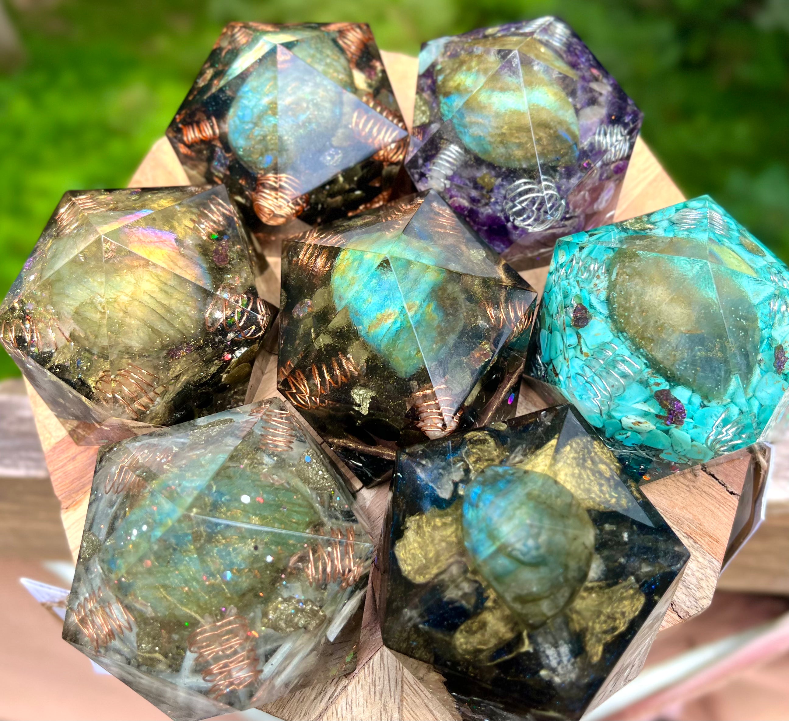 Flashy Labradorite Orgonite Polyhedrons