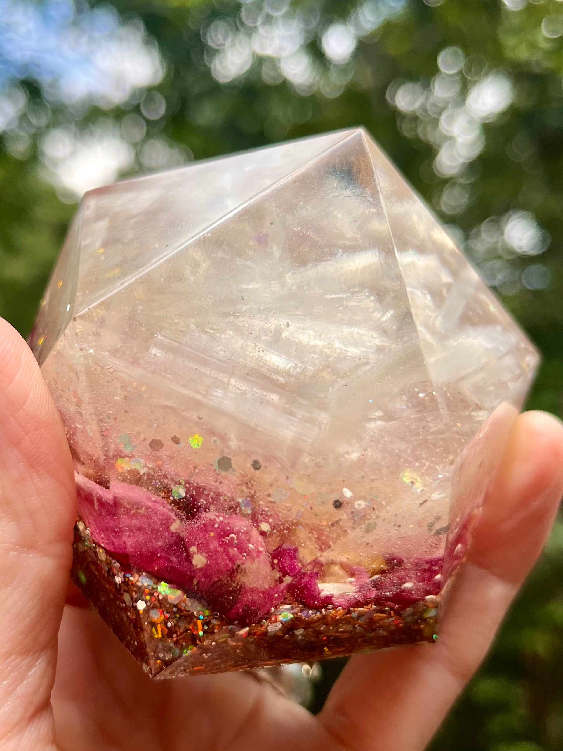 Orgonite Polyhedron with Selenite & Rose Petals