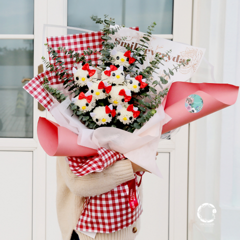 One Flower Smiley Hello Kitty Fresh Flower Bouquet 9 stems