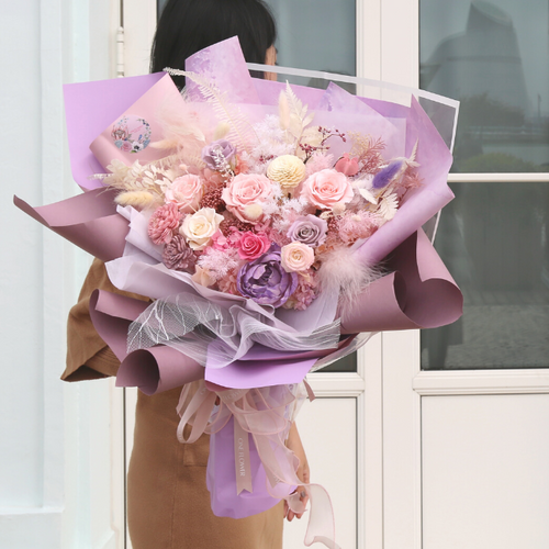 Deluxe Red Rose Asian Style Wrapped Bouquet with chocolate flower Decor