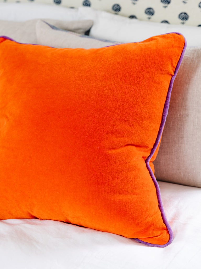 Persimmon Orange Lucca Velvet Throw Pillow Set (x2)