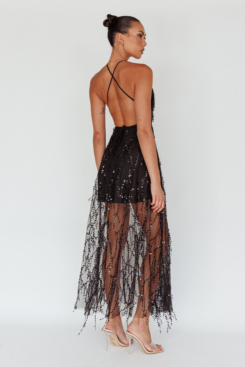 Shop the Tiara Sequin Maxi Dress Black | Selfie Leslie