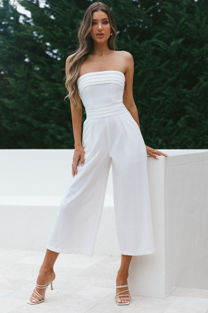 Shop the Chosen Strapless Wide Leg Jumpsuit White | Selfie Leslie