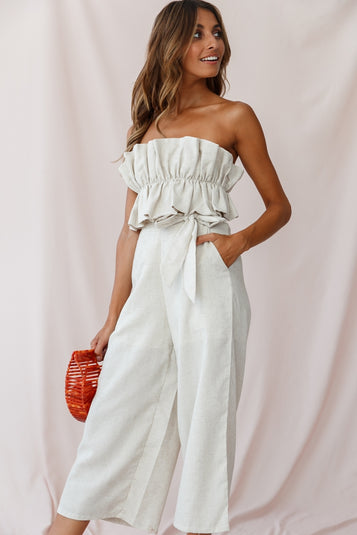 Shop the Thea Ruffle Crop Top Jumpsuit Natural | Selfie Leslie