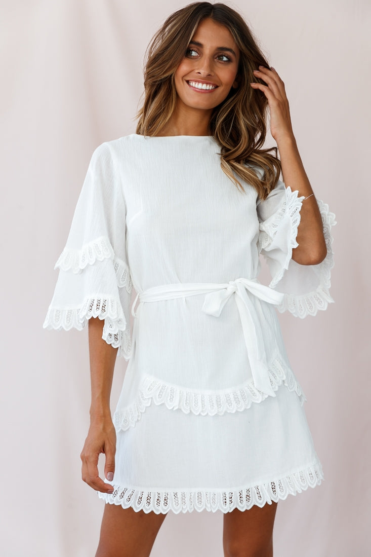 Shop the Talitha Waist Tie Lace Trim Dress White | Selfie Leslie