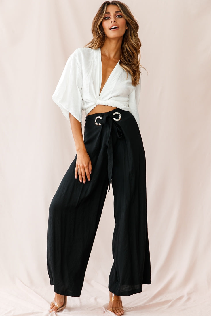 Shop the Saigon Wide Leg Eyelet Pants Black | Selfie Leslie