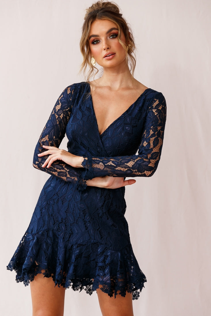 Shop the Kyle Long Sleeve Lace Dress Navy | Selfie Leslie