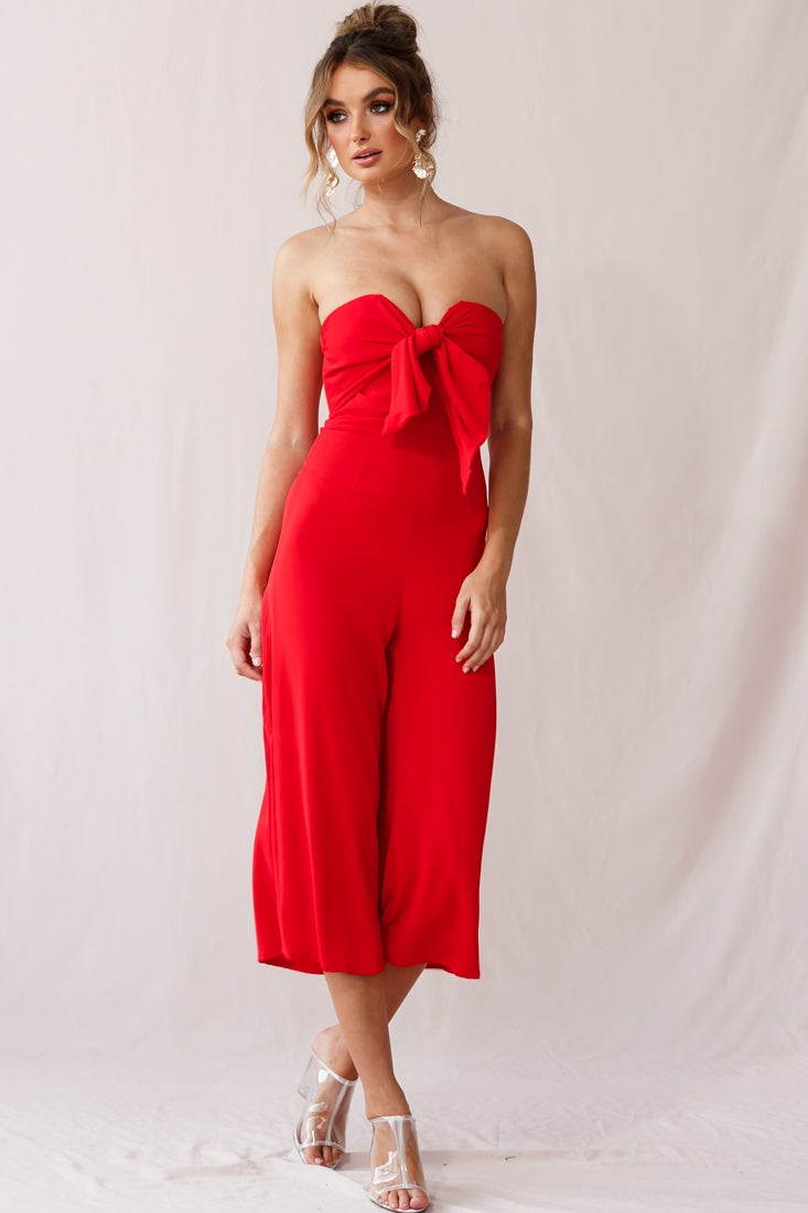 Shop the Khloe Summer Bow Tie Jumpsuit Red | Selfie Leslie