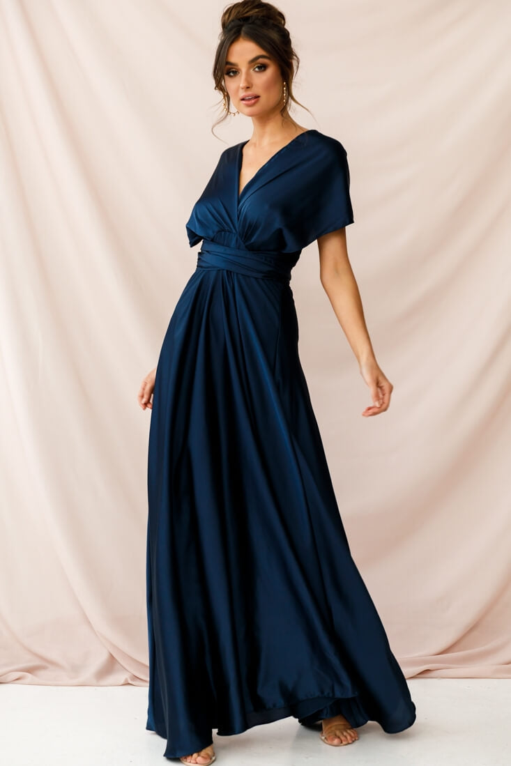 Shop the Ariana Multiway Mid Sleeve Maxi Dress Navy | Selfie Leslie