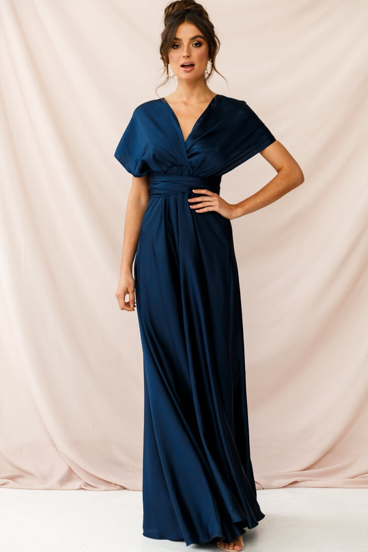 Shop the Ariana Multiway Mid Sleeve Maxi Dress Navy | Selfie Leslie