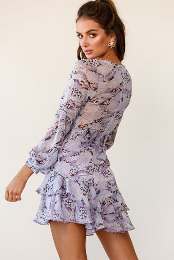 Shop the Kerry Layered Balloon Sleeve Dress Flower Pattern Lilac ...