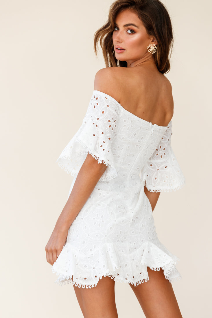 Shop the Elissa Off-Shoulder Broderie Anglaise Dress White | Selfie Leslie