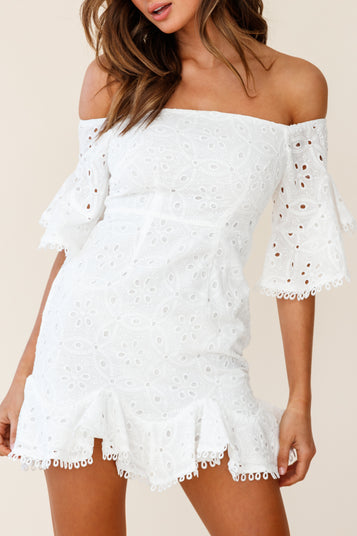 Shop the Elissa Off-Shoulder Broderie Anglaise Dress White | Selfie Leslie