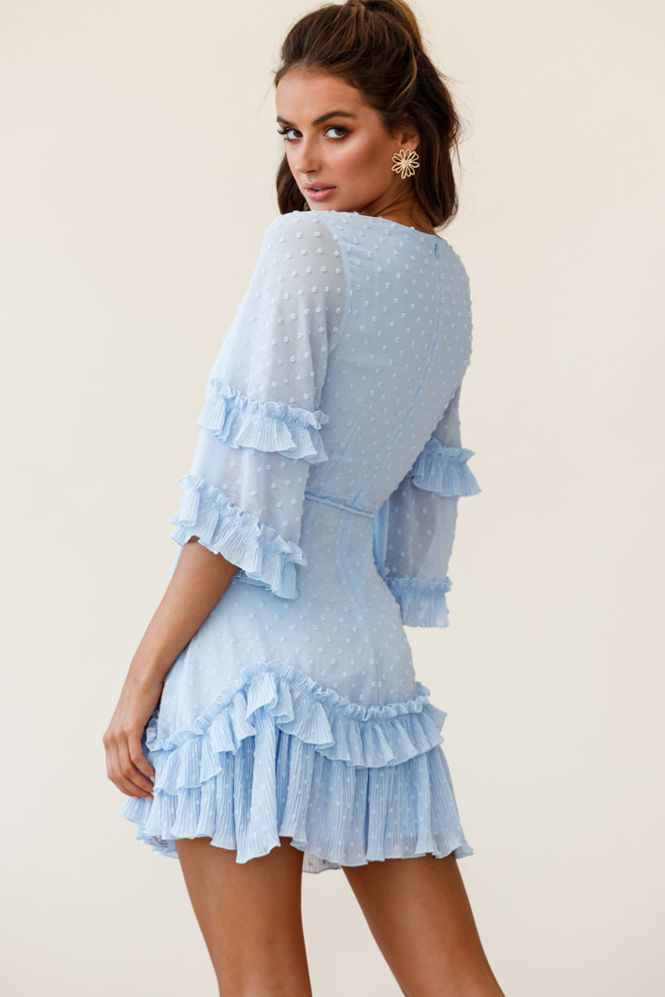 Shop the Erica Bell Sleeve Accordion Pleat Dress Hail Spot Baby Blue ...
