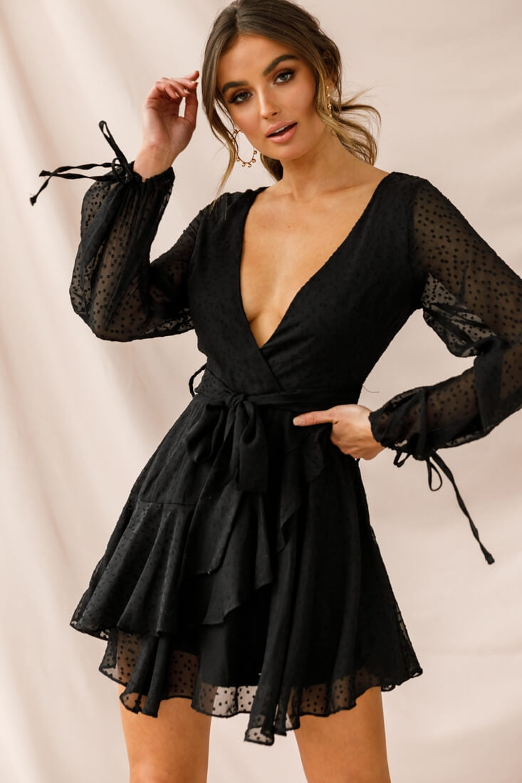 Shop the Sheri Hail Spot Chiffon Dress Black | Selfie Leslie