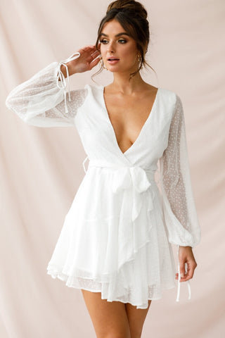 Shop the Fairytale Dream Sheer Sleeve Mini Dress White