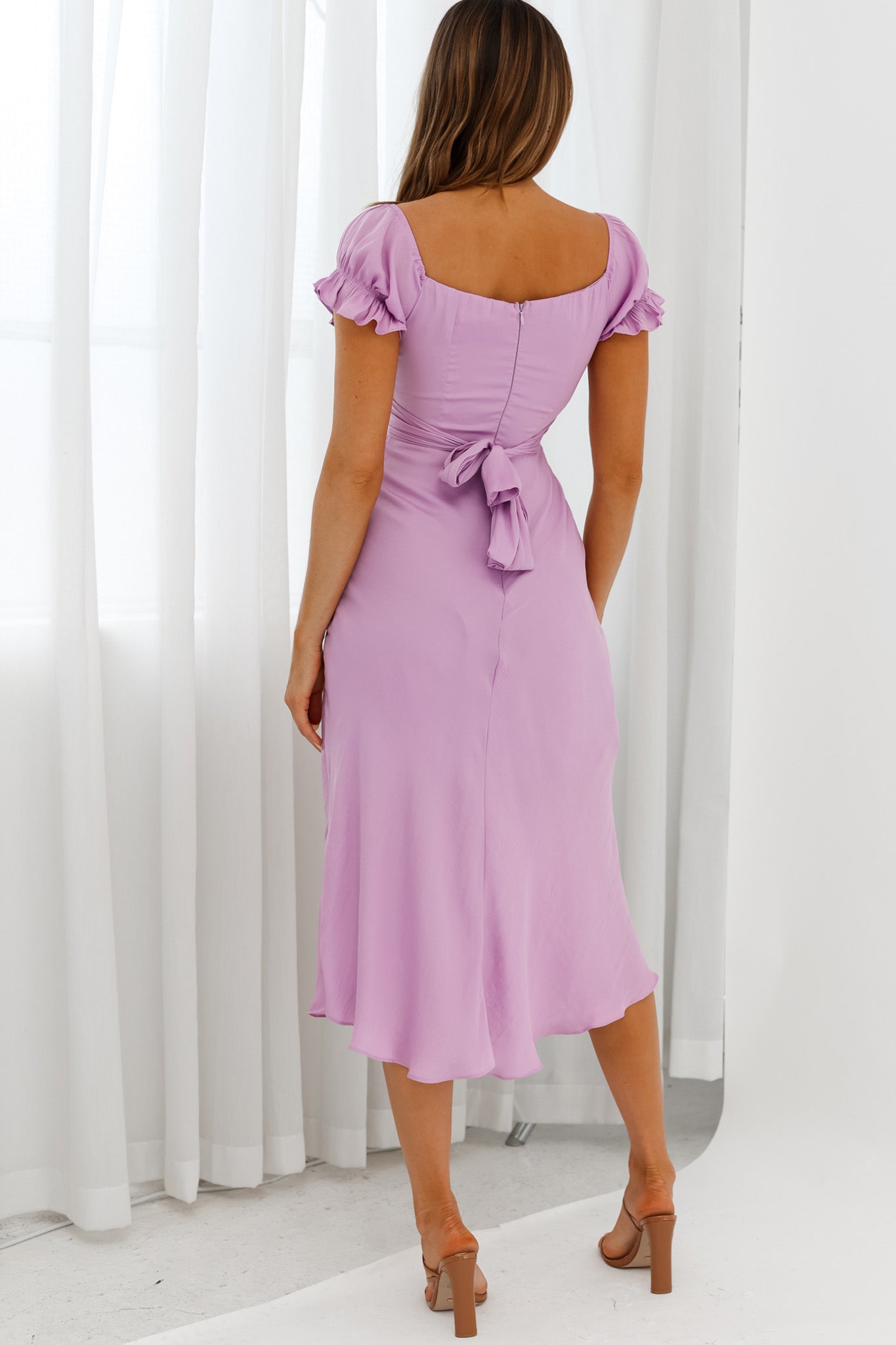 Shop The Linka Off Shoulder Tie Back Midi Dress Lilac Selfie Leslie 5300