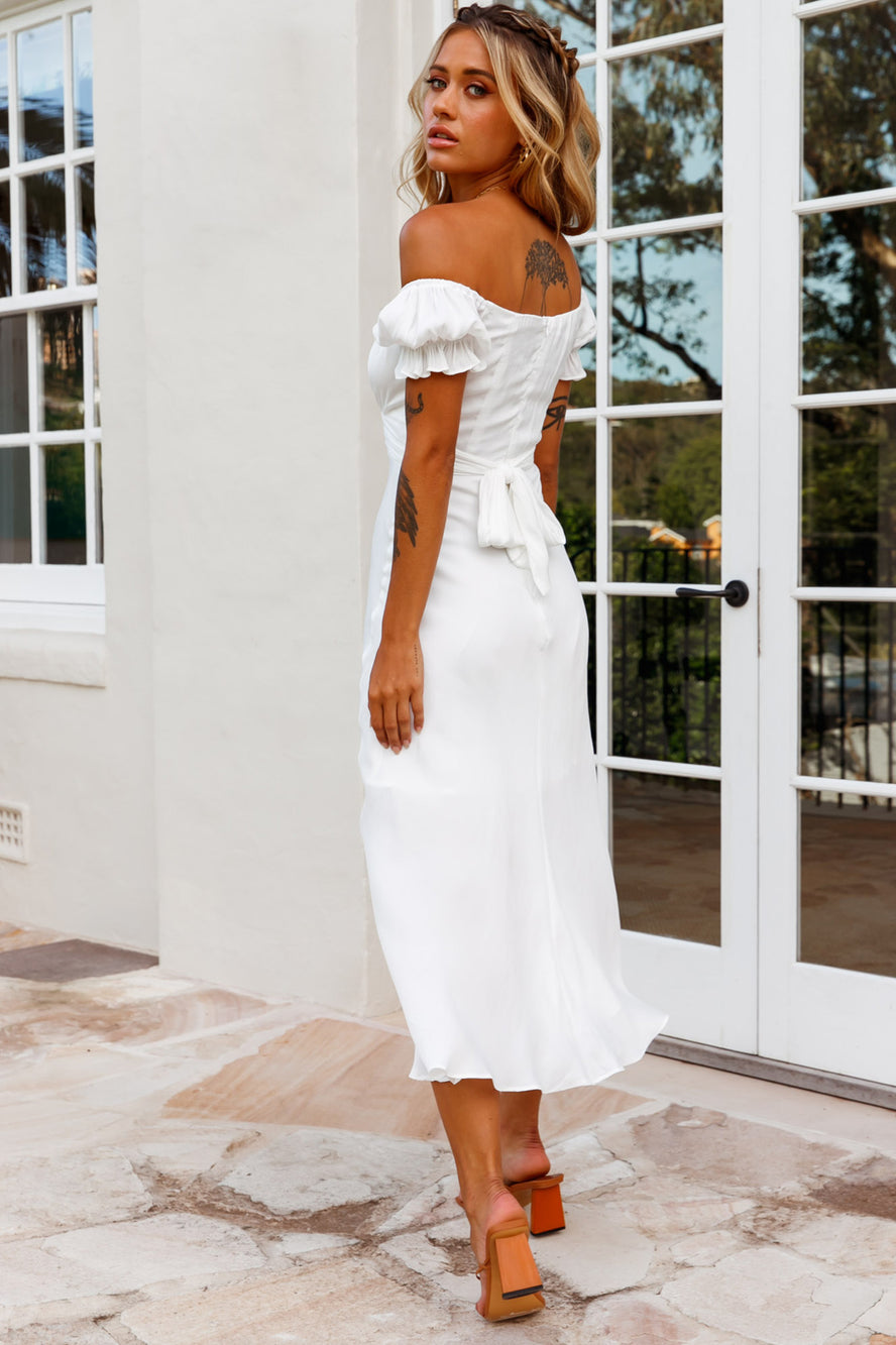 white off the shoulder dress ruffle