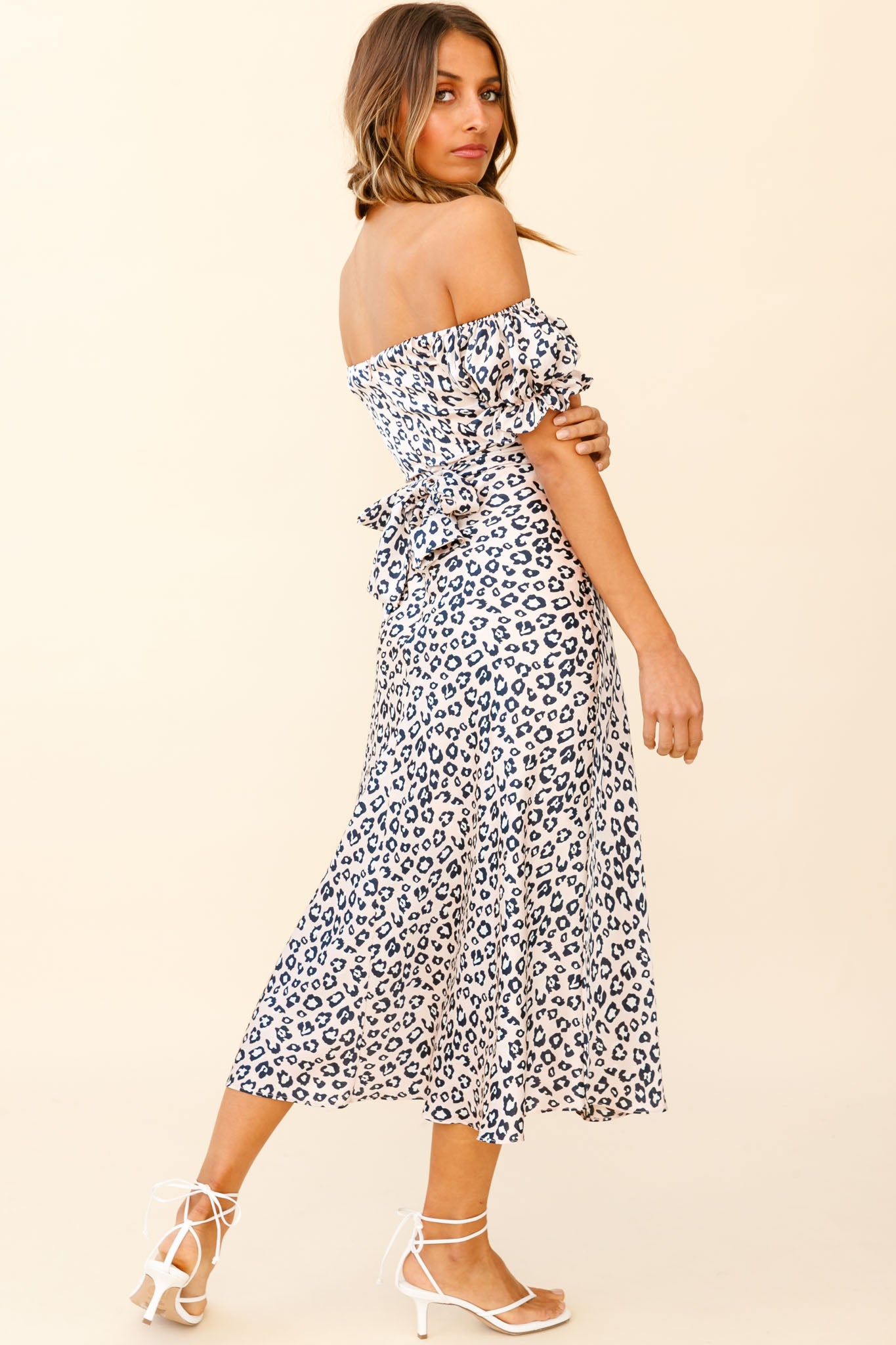 Shop the Linka Off-Shoulder Tie Back Midi Dress Leopard Print Pink ...