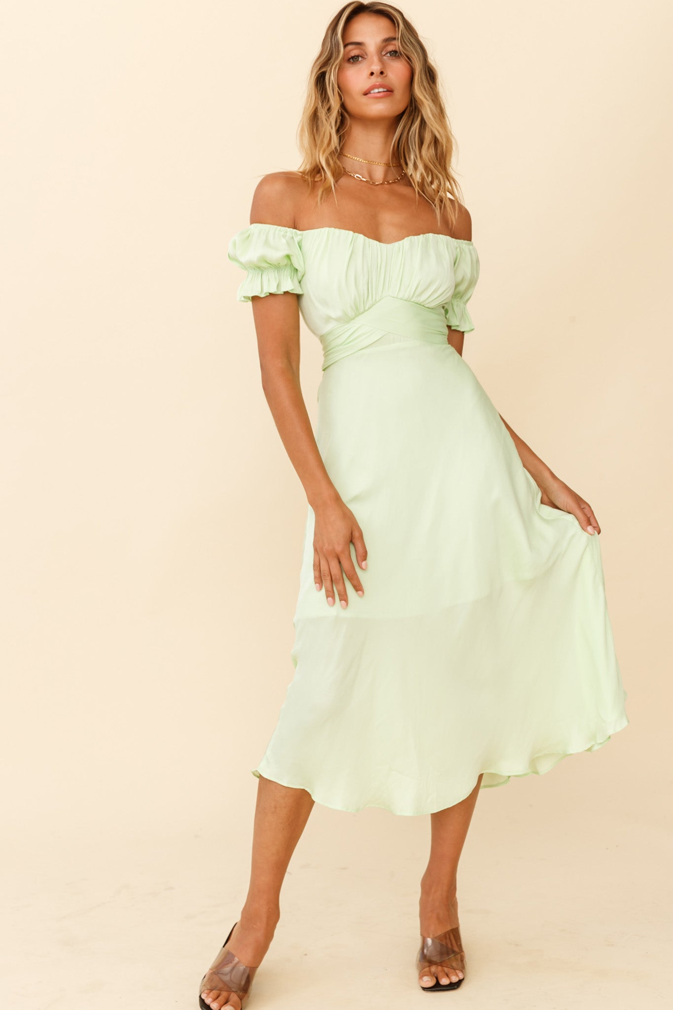 Shop The Linka Off Shoulder Tie Back Midi Dress Apple Selfie Leslie 1587