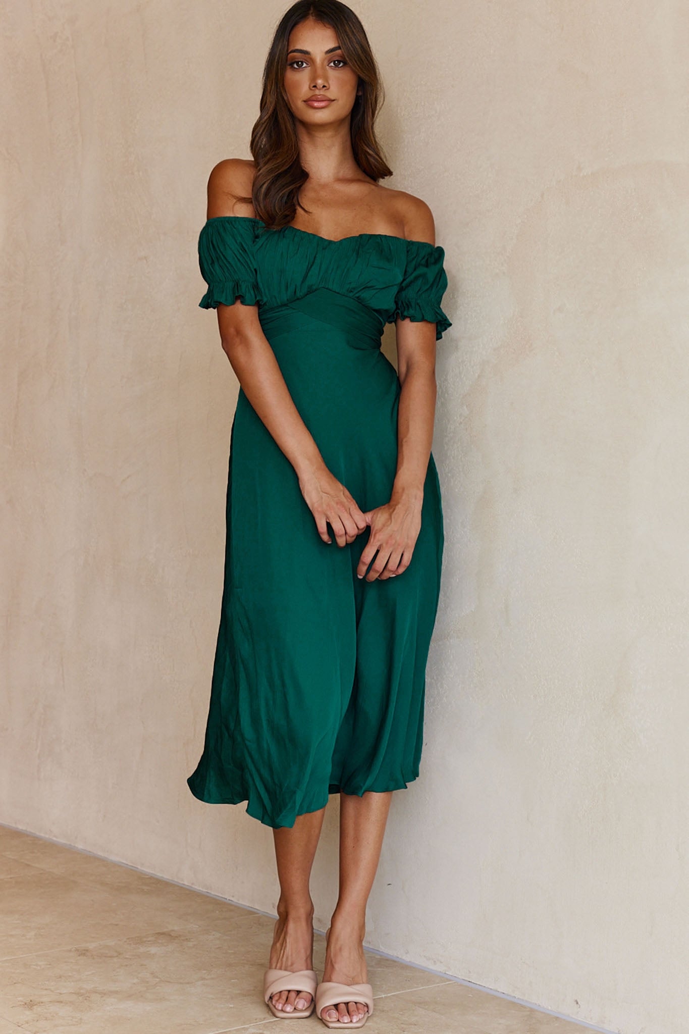 Shop The Linka Off Shoulder Tie Back Midi Dress Forest Green Selfie Leslie 8243