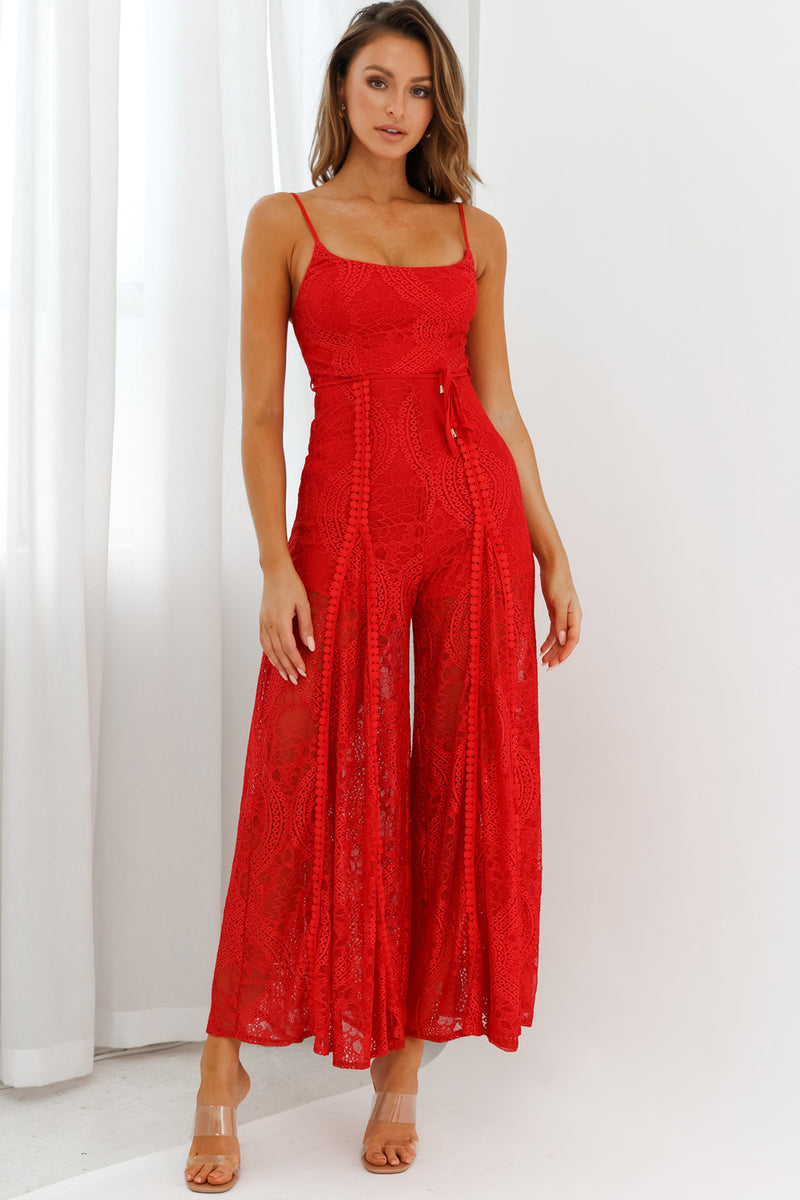 Shop the Palm Springs Lace Jumpsuit Red | Selfie Leslie