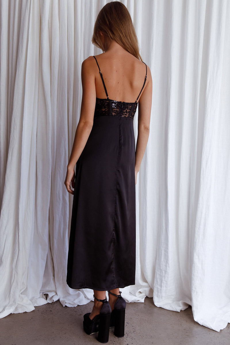 Shop the Trophy Lace Bodice Midi Dress Black | Selfie Leslie