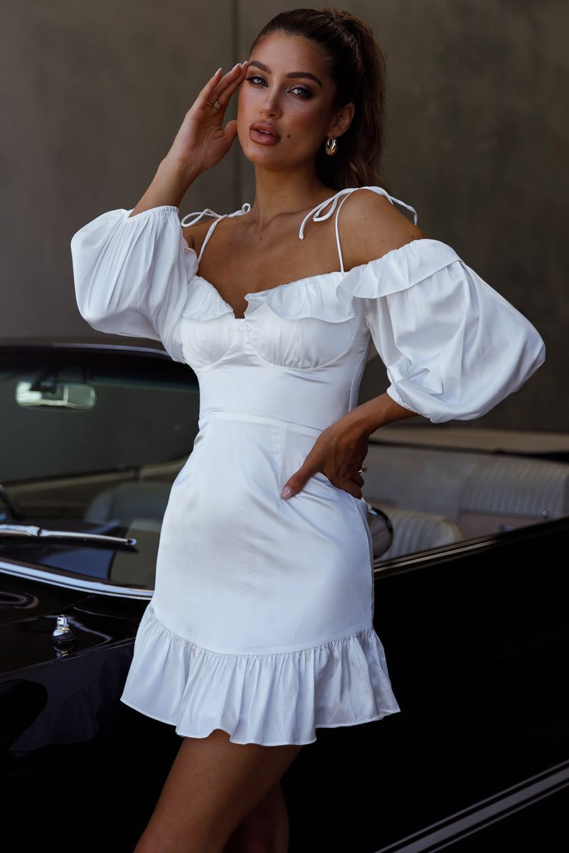 Shop the Ode To Love Sweetheart Neckline Balloon Sleeve Dress White ...