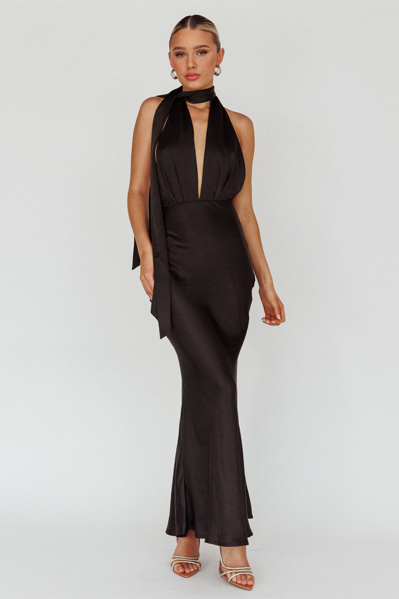 Shop the Italia Azure Halterneck Maxi Dress Black | Selfie Leslie