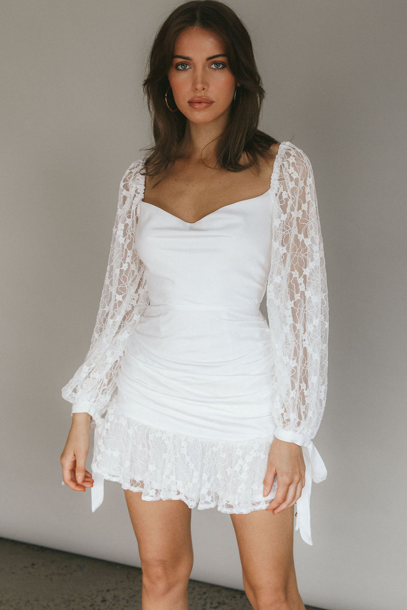 Shop the With Love Long Sleeve Lace Mini Dress White | Selfie Leslie